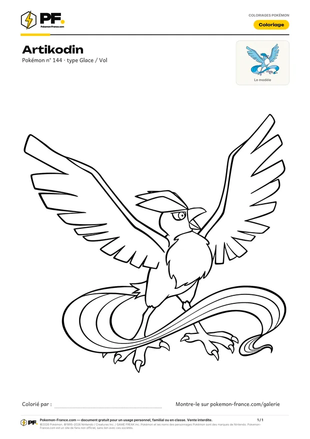 Coloriage Artikodin à imprimer au format A4