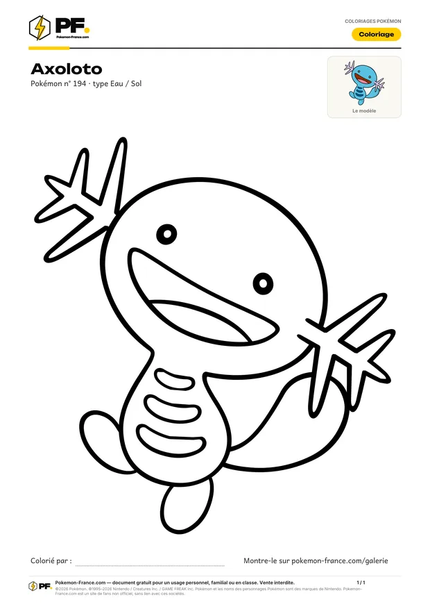Coloriage Axoloto à imprimer au format A4
