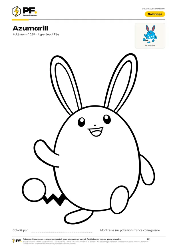Coloriage Azumarill à imprimer au format A4