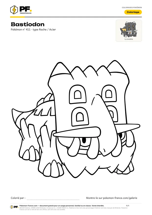 Coloriage Bastiodon à imprimer au format A4