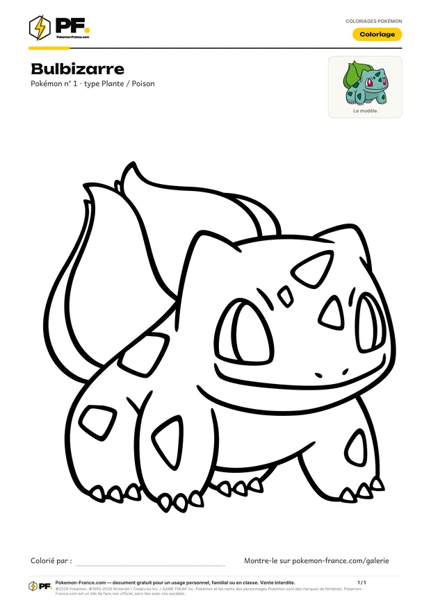 Coloriage Bulbizarre à imprimer au format A4