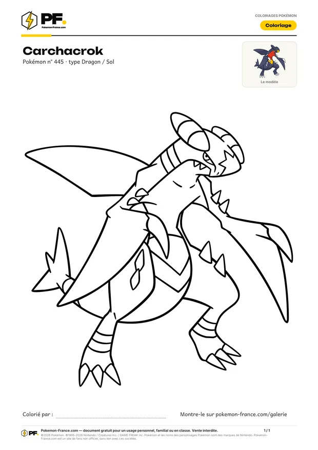 Coloriage Carchacrok à imprimer au format A4