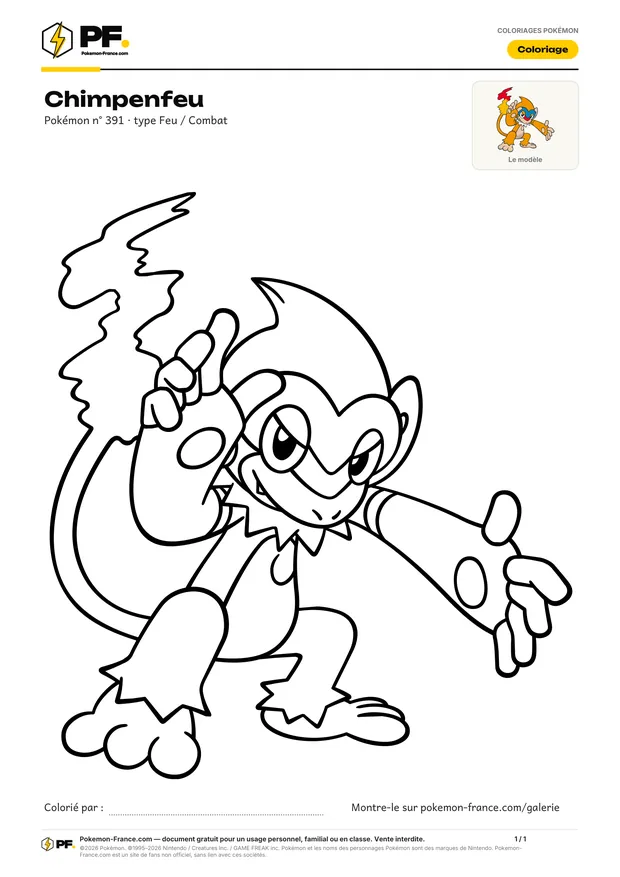 Coloriage Chimpenfeu à imprimer au format A4