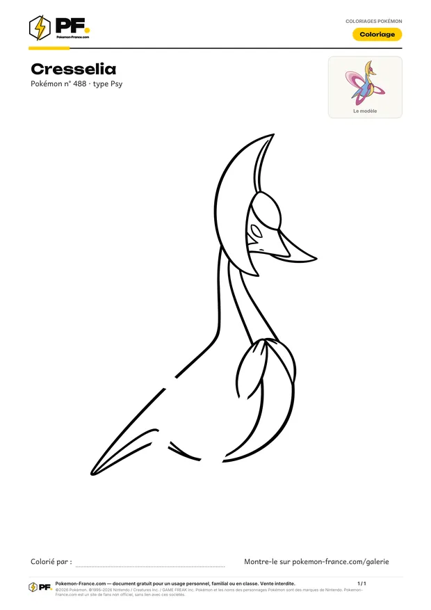 Coloriage Cresselia à imprimer au format A4