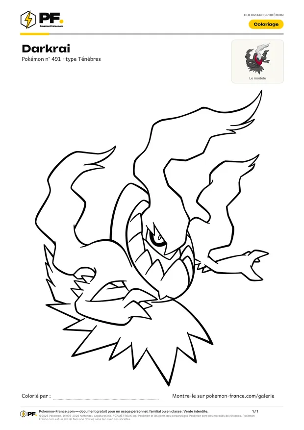 Coloriage Darkrai à imprimer au format A4