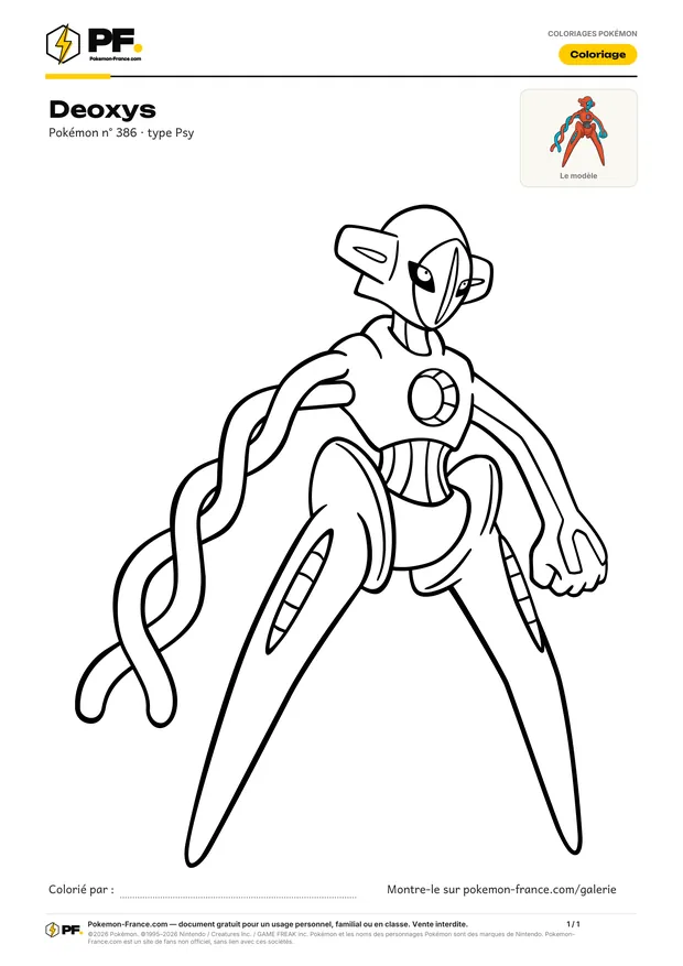 Coloriage Deoxys à imprimer au format A4