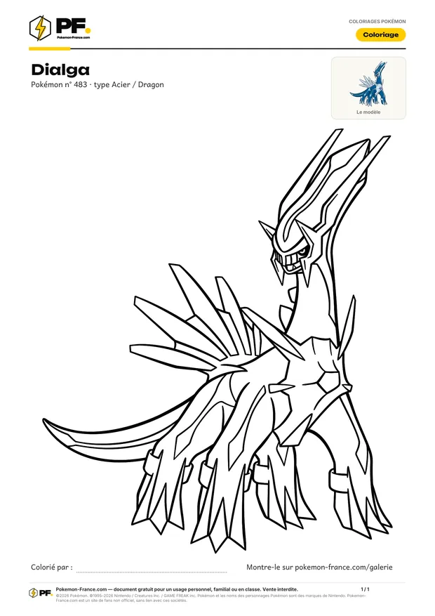 Coloriage Dialga à imprimer au format A4