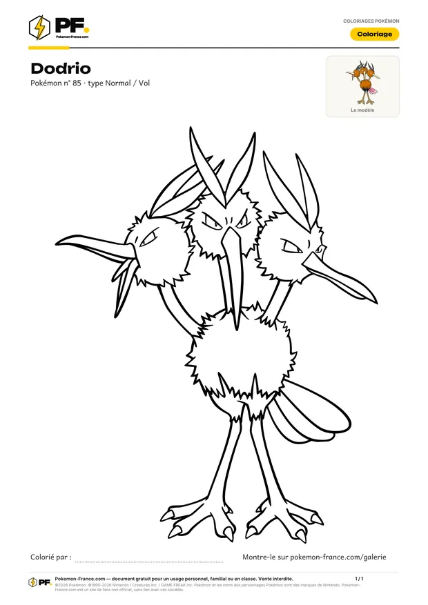 Coloriage Dodrio à imprimer au format A4