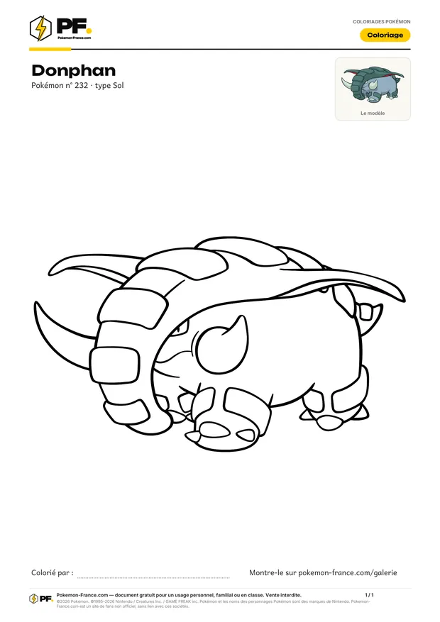 Coloriage Donphan à imprimer au format A4