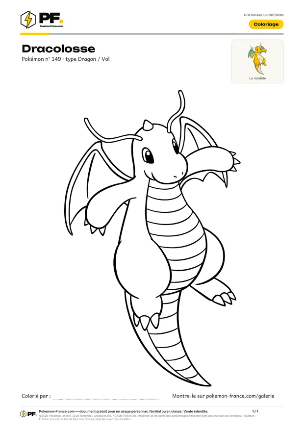 Coloriage Dracolosse à imprimer au format A4
