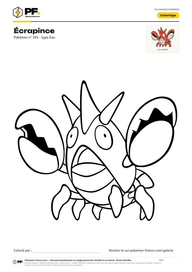 Coloriage Écrapince à imprimer au format A4