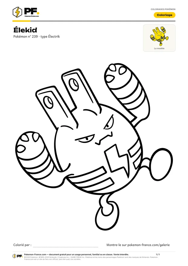 Coloriage Élekid à imprimer au format A4