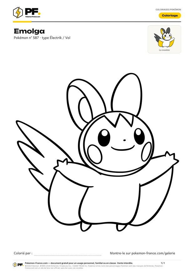 Coloriage Emolga à imprimer au format A4