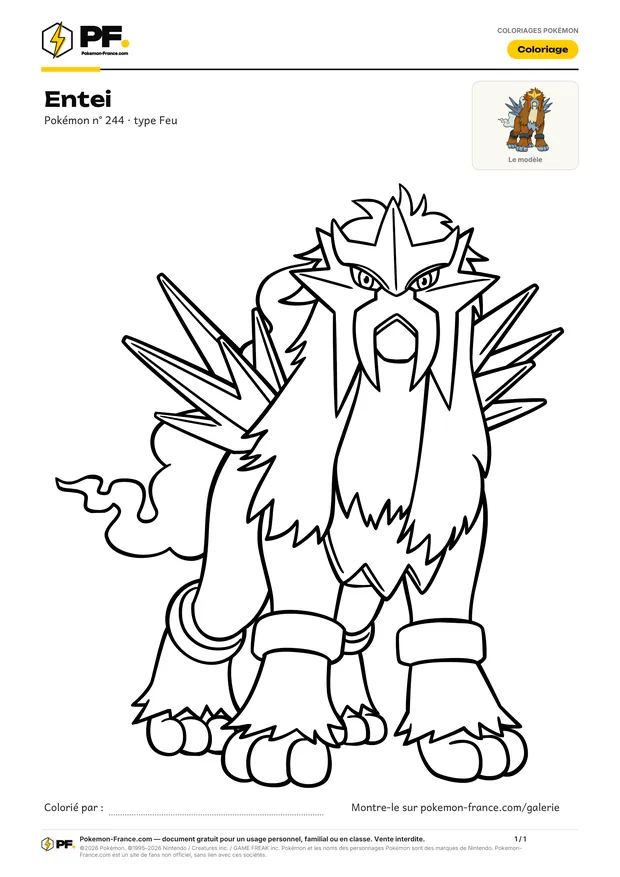 Coloriage Entei à imprimer au format A4