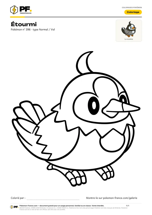 Coloriage Étourmi à imprimer au format A4