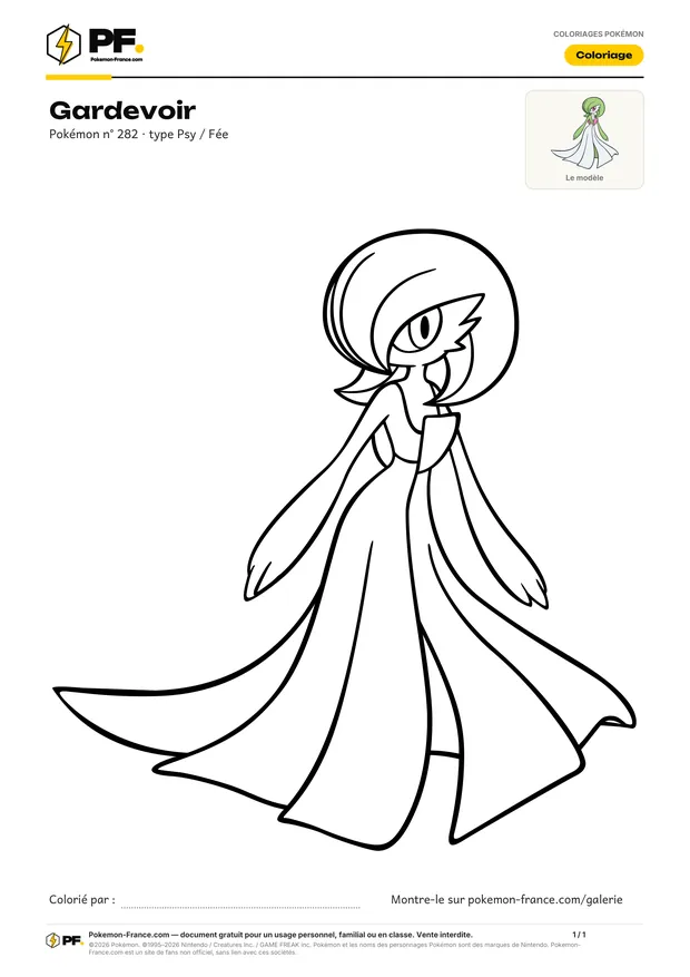 Coloriage Gardevoir à imprimer au format A4