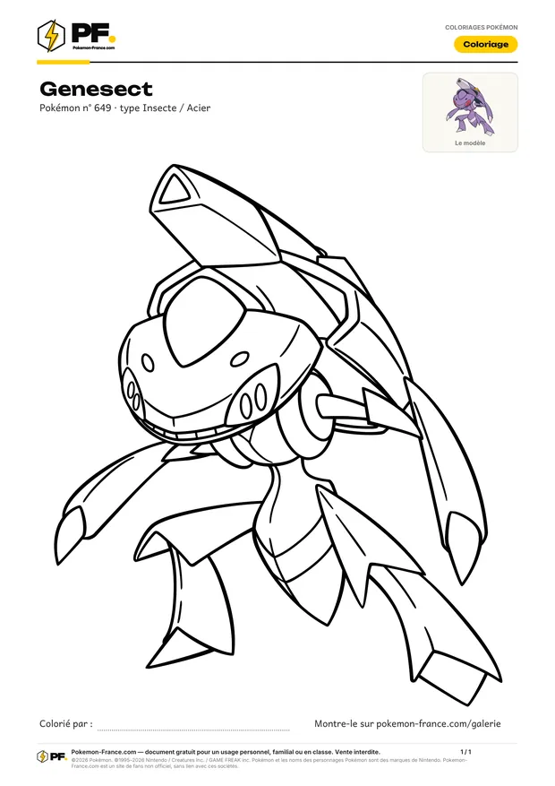 Coloriage Genesect à imprimer au format A4