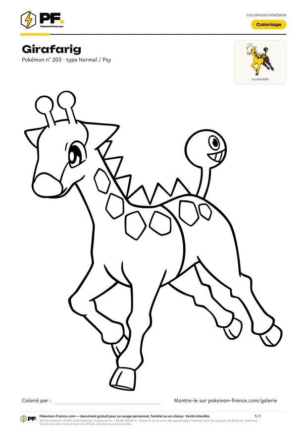 Coloriage Girafarig à imprimer au format A4