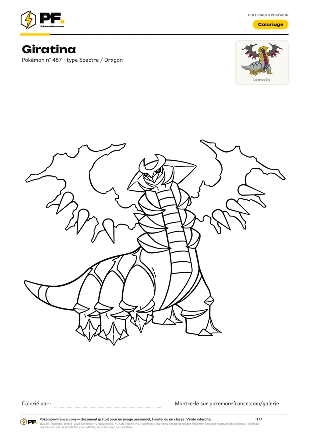 Coloriage Giratina à imprimer au format A4