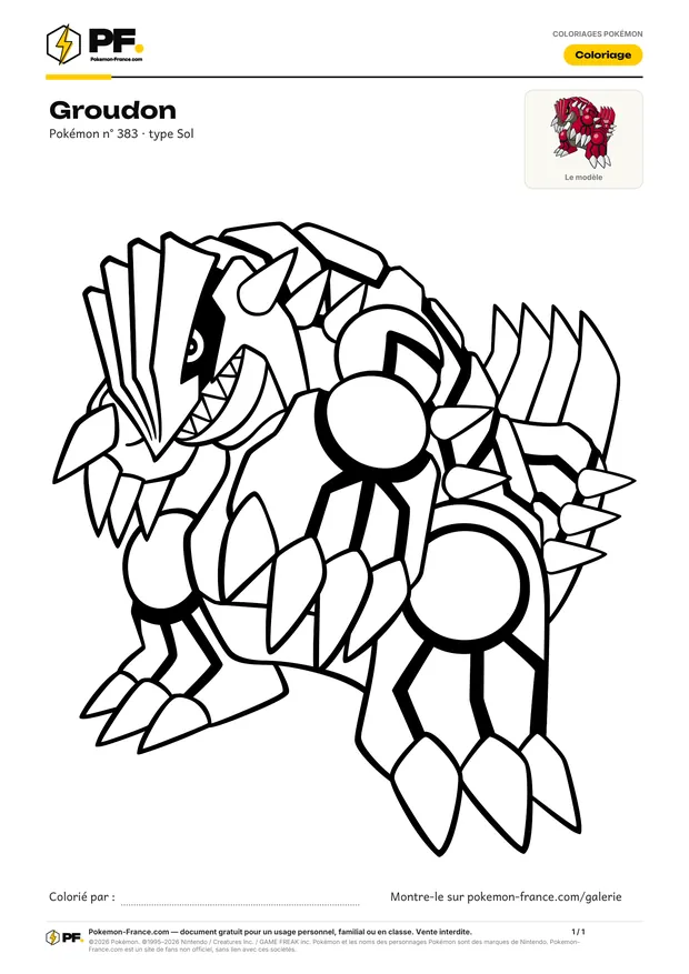 Coloriage Groudon à imprimer au format A4