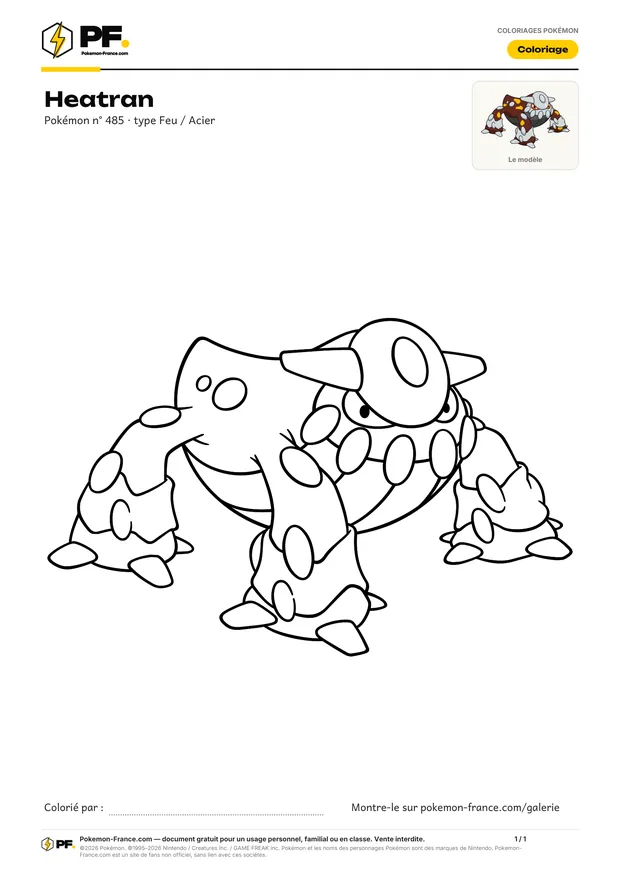 Coloriage Heatran à imprimer au format A4