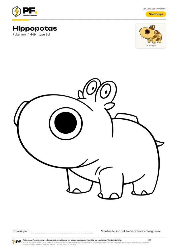 Coloriage Hippopotas à imprimer au format A4