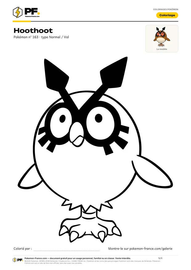 Coloriage Hoothoot à imprimer au format A4