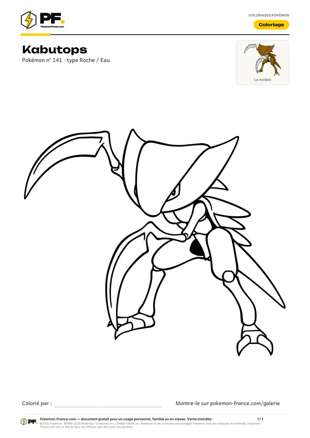 Coloriage Kabutops à imprimer au format A4
