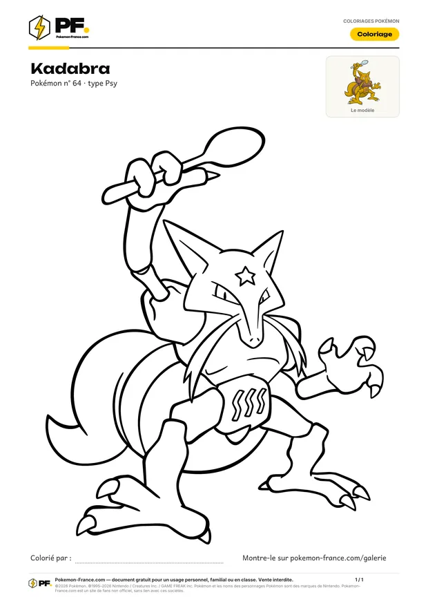 Coloriage Kadabra à imprimer au format A4