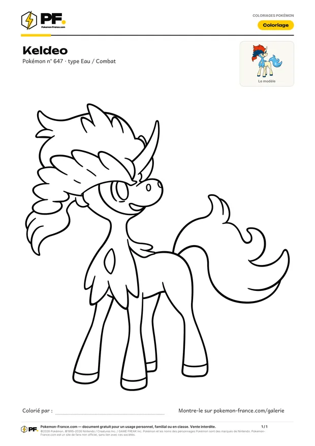 Coloriage Keldeo à imprimer au format A4