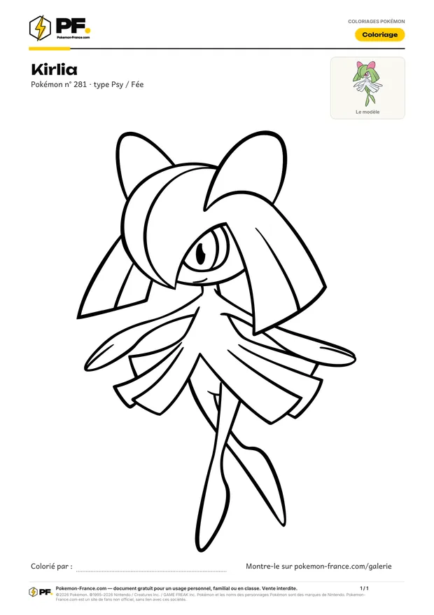 Coloriage Kirlia à imprimer au format A4
