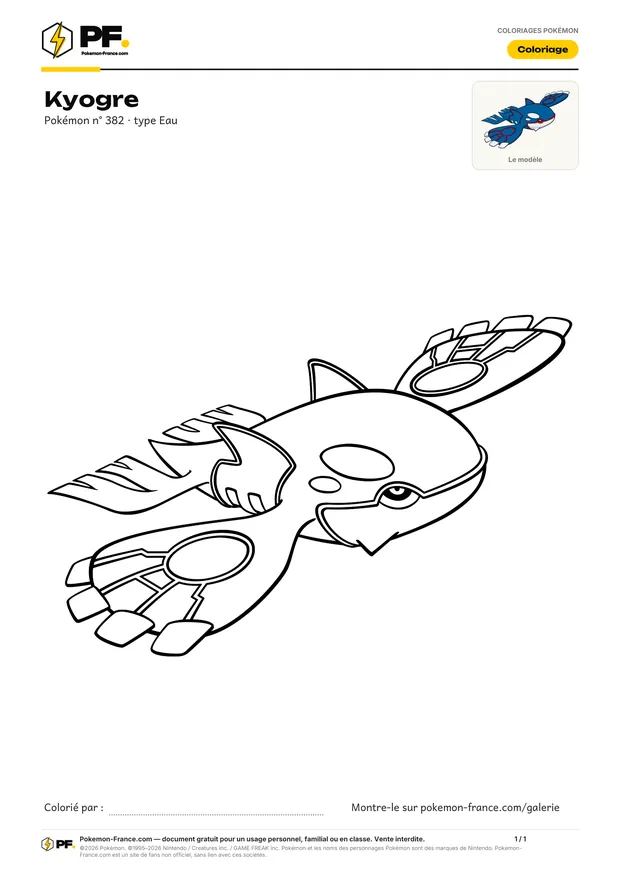 Coloriage Kyogre à imprimer au format A4