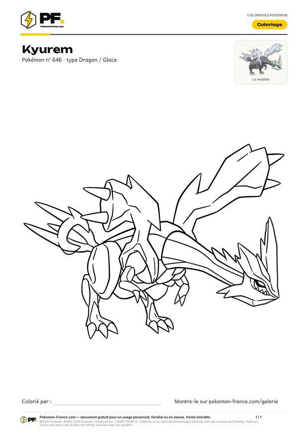 Coloriage Kyurem à imprimer au format A4