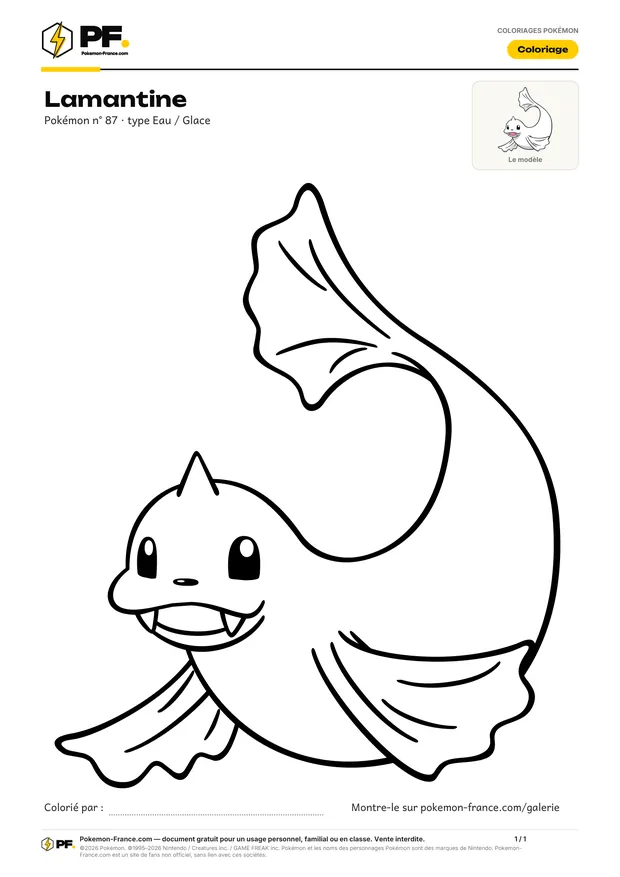 Coloriage Lamantine à imprimer au format A4