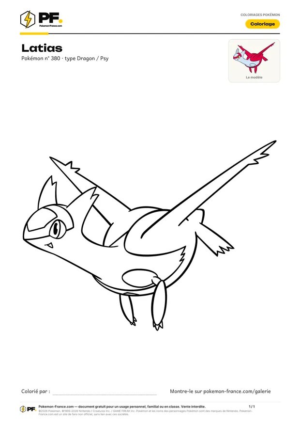 Coloriage Latias à imprimer au format A4