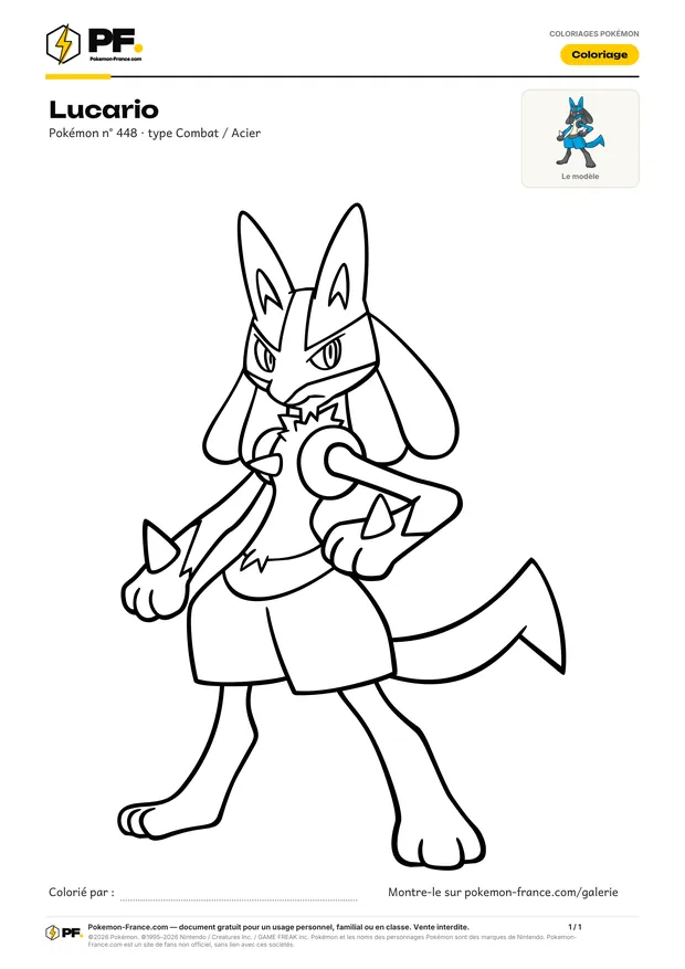 Coloriage Lucario à imprimer au format A4