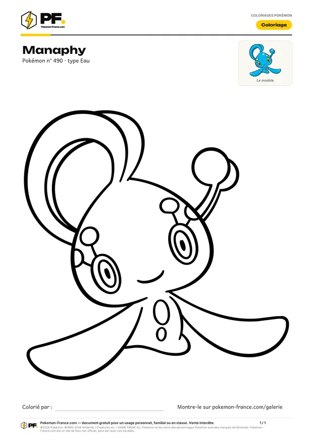 Coloriage Manaphy à imprimer au format A4