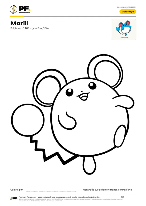 Coloriage Marill à imprimer au format A4