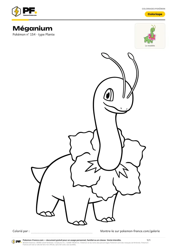 Coloriage Méganium à imprimer au format A4