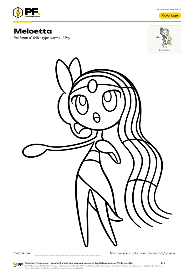 Coloriage Meloetta à imprimer au format A4