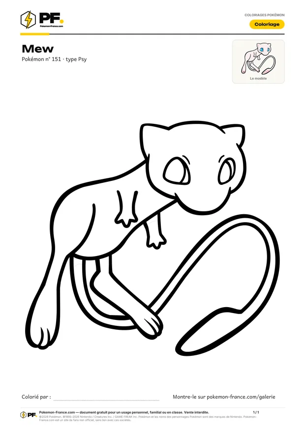 Coloriage Mew à imprimer au format A4