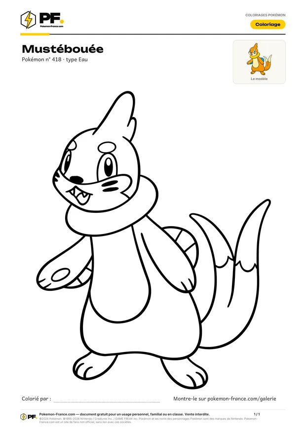 Coloriage Mustébouée à imprimer au format A4