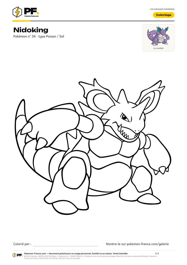 Coloriage Nidoking à imprimer au format A4