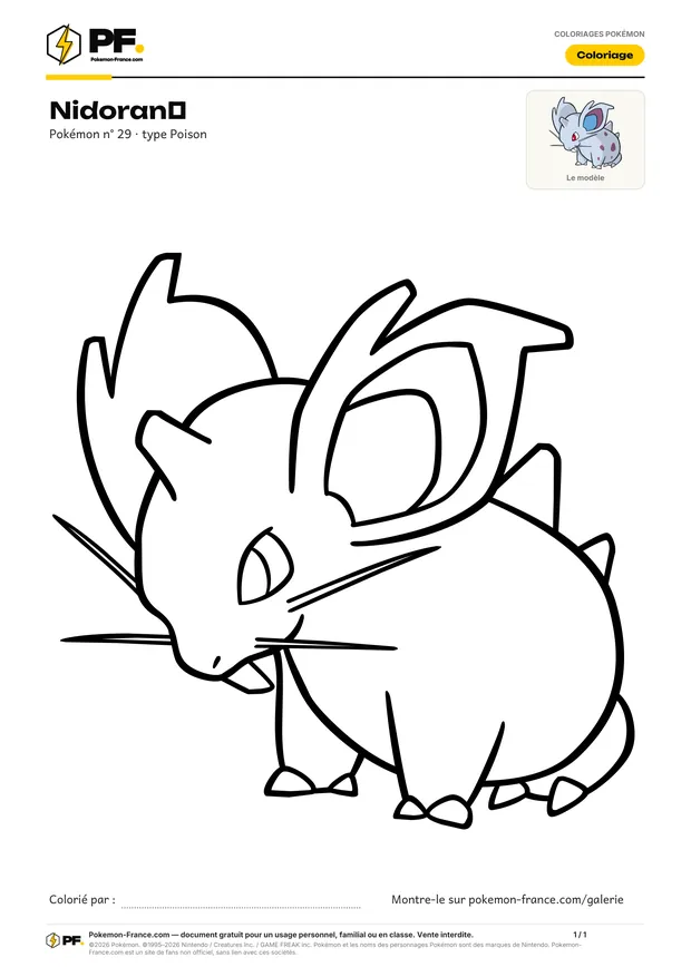 Coloriage Nidoran♀ à imprimer au format A4