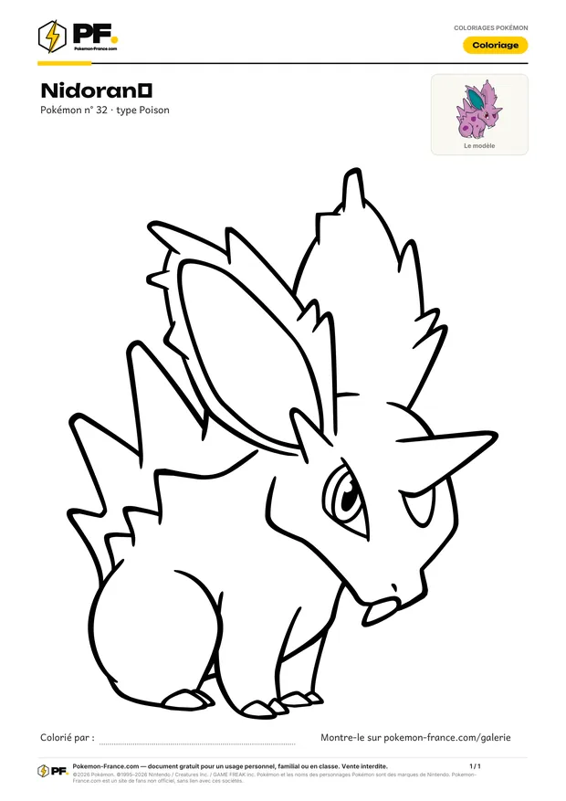 Coloriage Nidoran♂ à imprimer au format A4