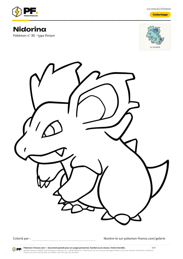 Coloriage Nidorina à imprimer au format A4