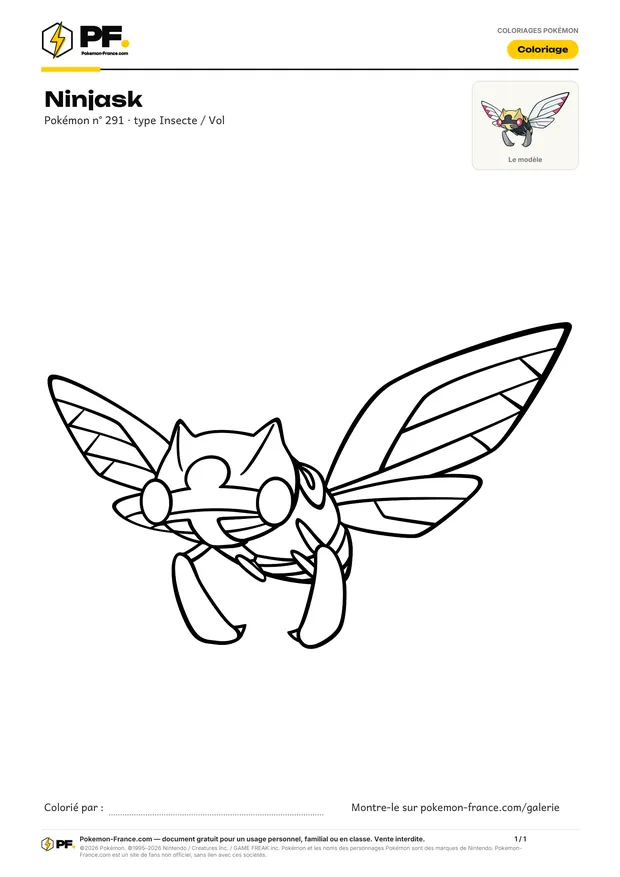 Coloriage Ninjask à imprimer au format A4