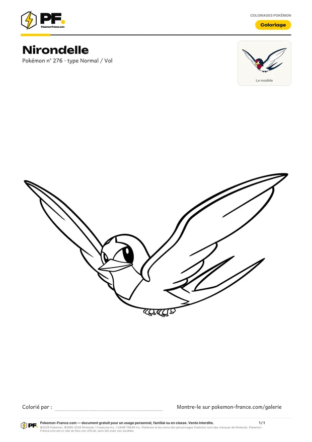 Coloriage Nirondelle à imprimer au format A4