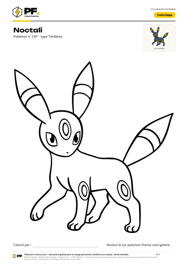 Coloriage Noctali à imprimer au format A4