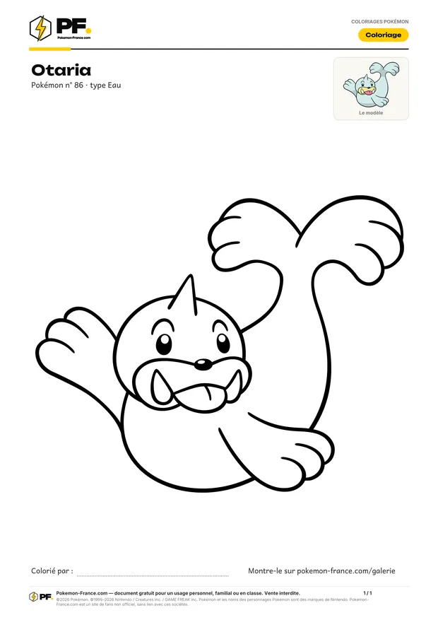 Coloriage Otaria à imprimer au format A4